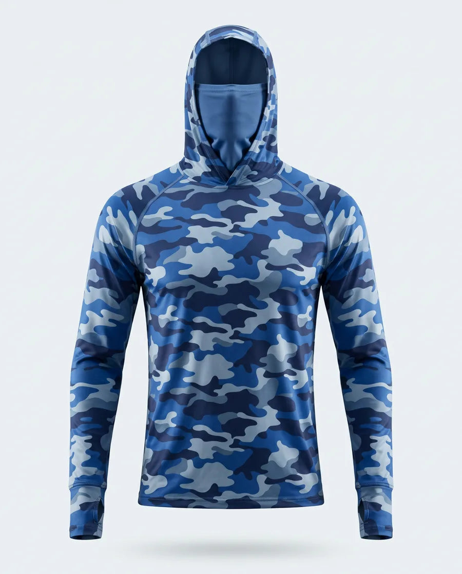 Camiseta Térmica Seda Helada con Balaclava — Azul camuflado