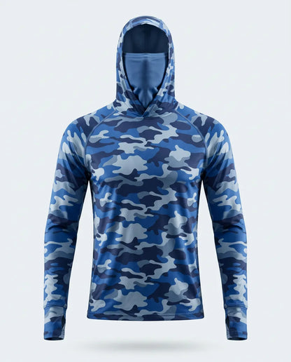 Camiseta Térmica Seda Helada con Balaclava — Azul camuflado