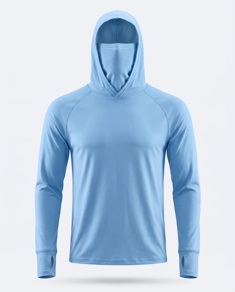 Camiseta Térmica Seda Helada con Balaclava — Azul cielo