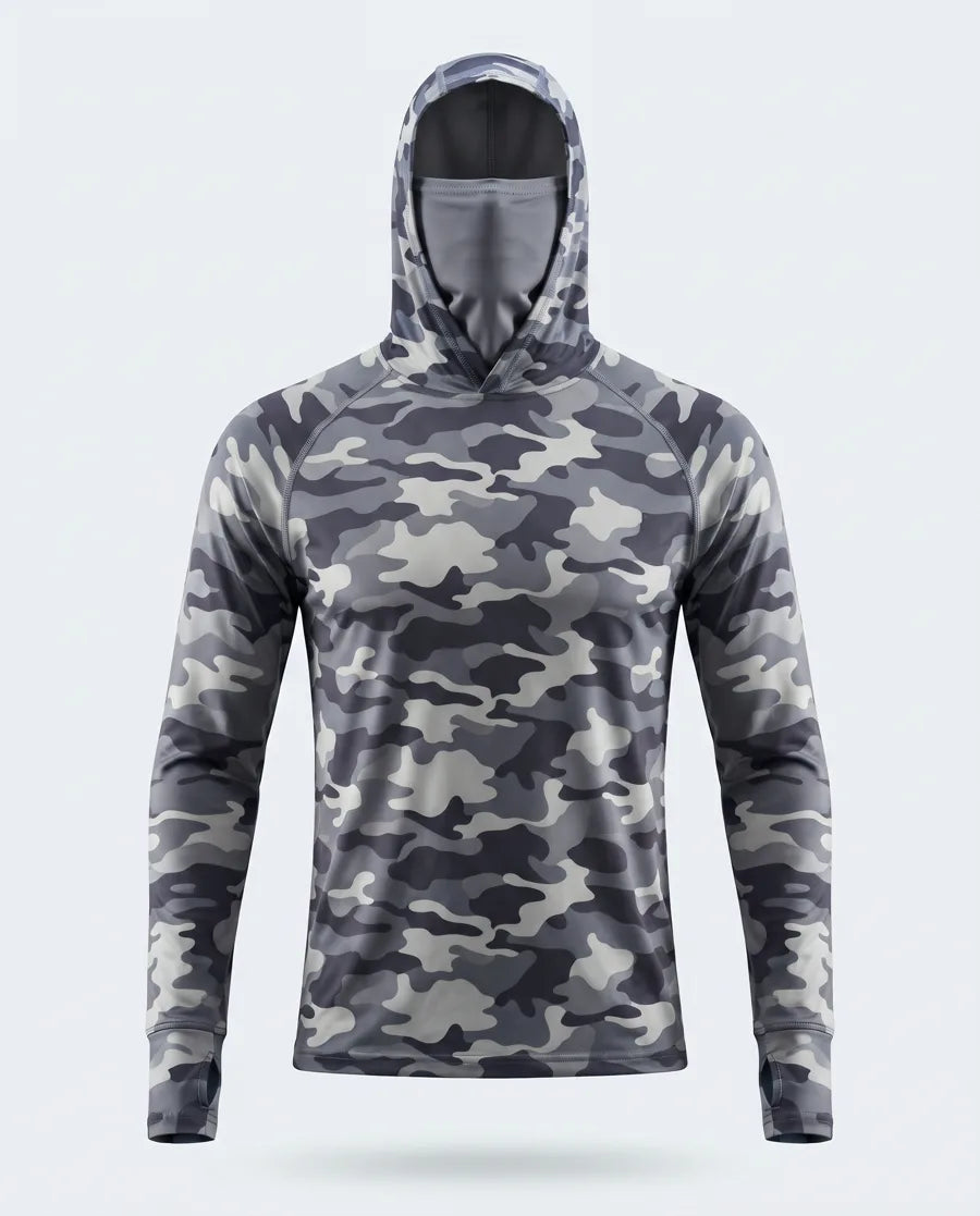 Camiseta Térmica Seda Helada con Balaclava — Gris camuflado
