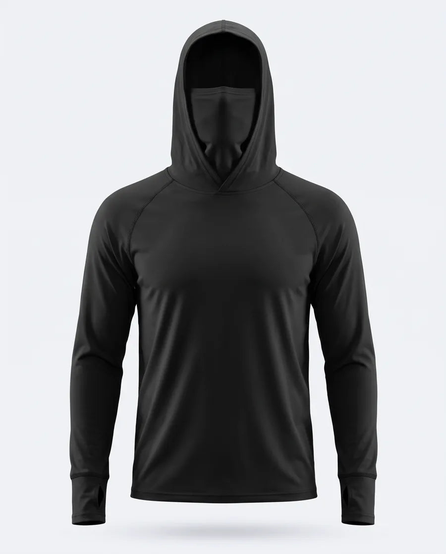 Camiseta Térmica Seda Helada con Balaclava — Negro