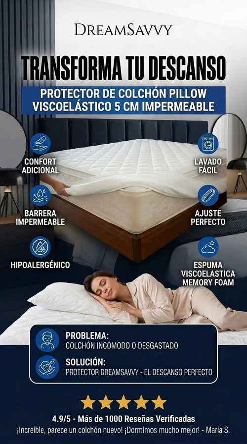 Protector de Colchón Pillow Viscoelástico 5 CM Impermeable