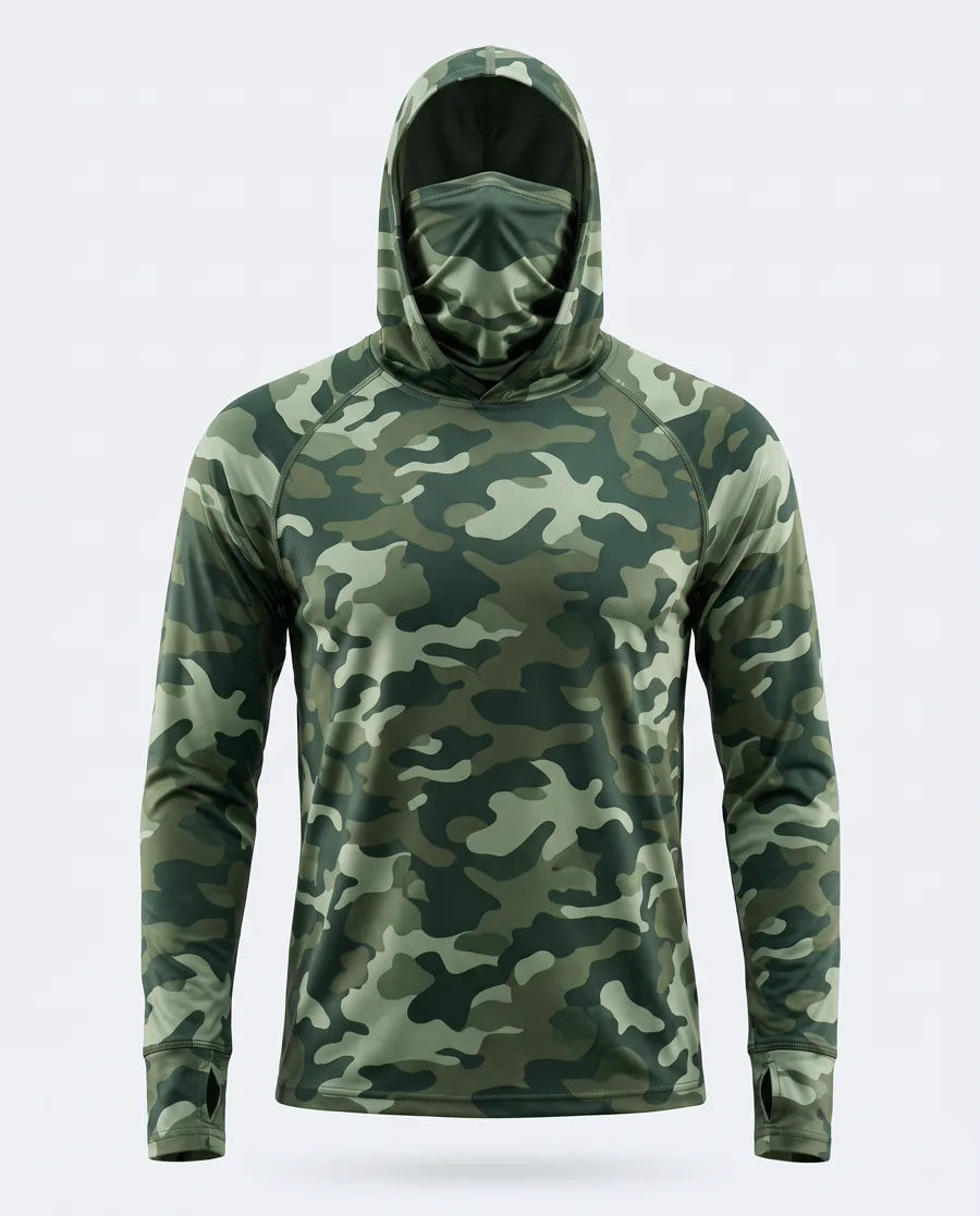 Camiseta Térmica Seda Helada con Balaclava — Verde camuflado