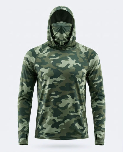 Camiseta Térmica Seda Helada con Balaclava — Verde camuflado