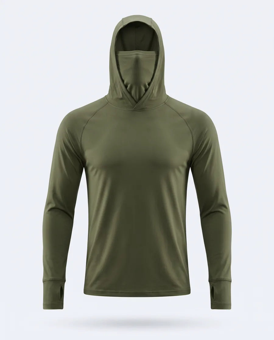 Camiseta Térmica Seda Helada con Balaclava — Verde militar